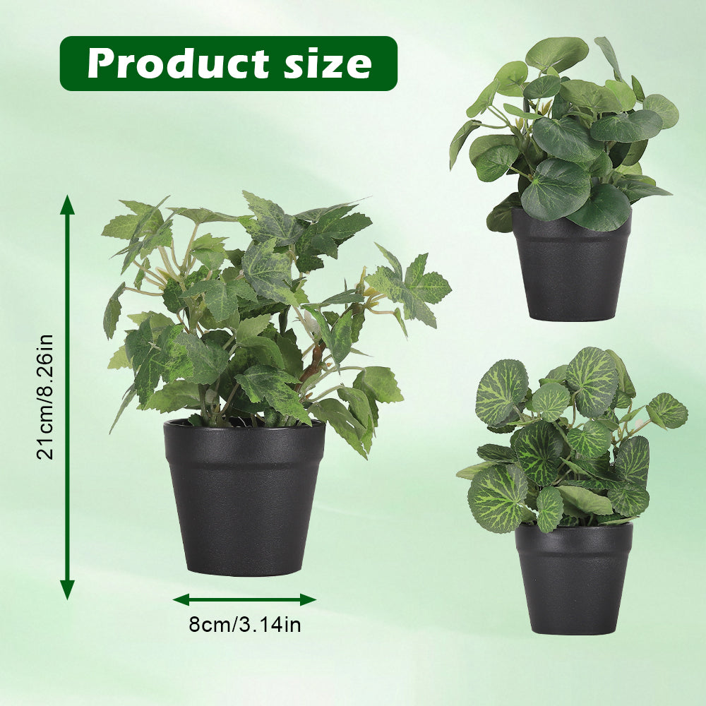 3-Piece Set Mini Artificial Plants, Realistic Faux Greenery Potted Plants for Indoor Outdoor Garden Patio & Holiday Decor