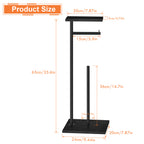 Free Standing Toilet Paper Holder Stand with Shelf, Black Metal & Wood Toilet Paper Storage with Reserve, Bathroom Organizer for Mega Rolls, Phones, Wipes