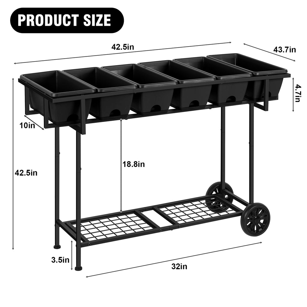 43" Mobile Raised Garden Bed - Elevated Planter Box with Storage Shelf & Wheels for Patio & Balcony,