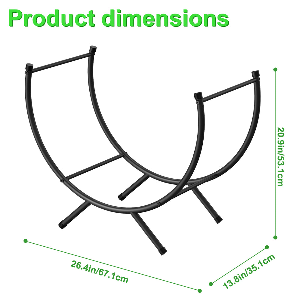 24-Inch Curved Firewood Rack - Small Powder-Coated Metal Fireplace Log Holder, Black