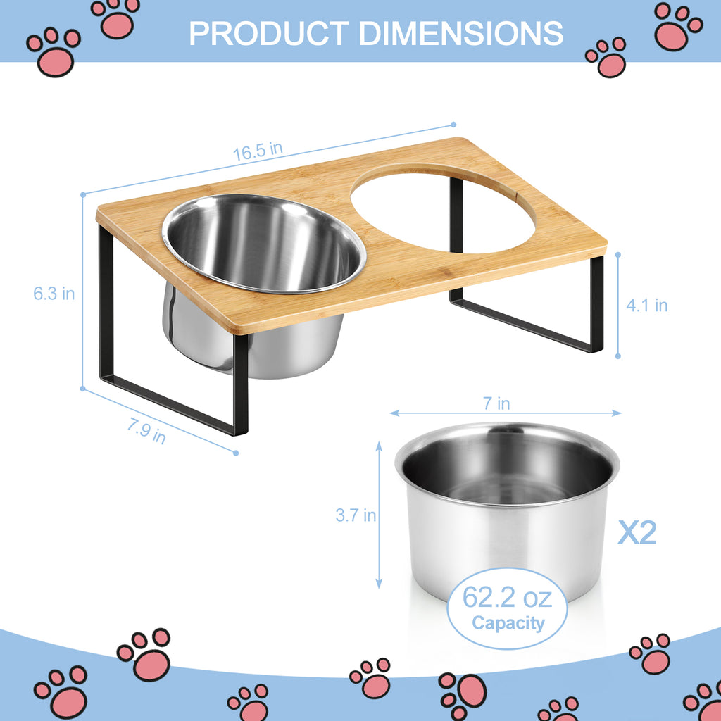 Bamboo Elevated Pet Feeder with Stainless Steel Bowls for Medium and Large Dogs, Non-Slip Natural Wood Finish Raised Stand