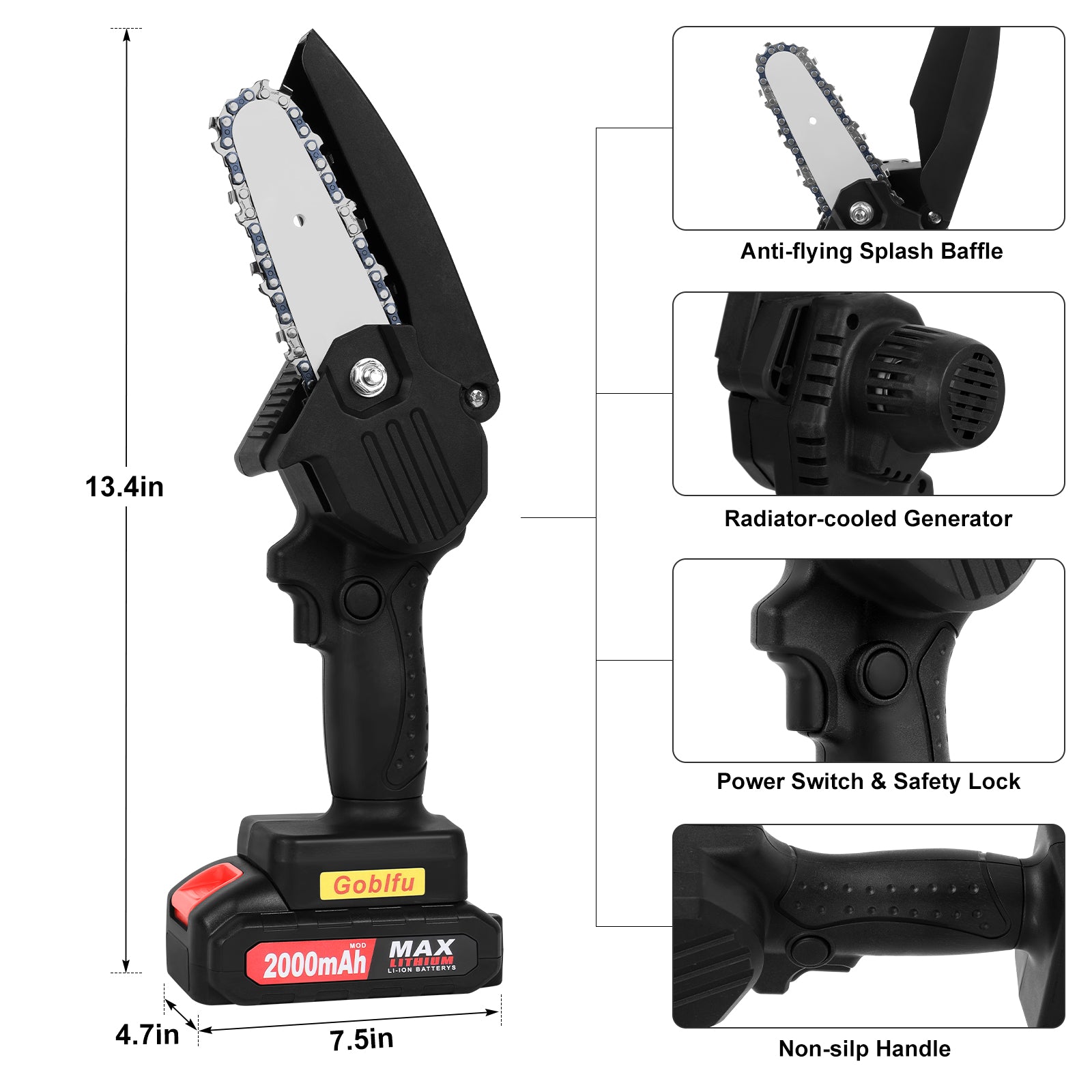 4-Inch Cordless Mini Chainsaw - Portable Electric Chainsaw with 2Â¡Ã2000mAh Batteries, Safety Lock & Splash Guard, Ideal for Wood Cutting & Tree Trimming