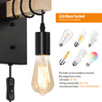 Pair of Solid Wood Farmhouse Wall Sconces, Set of 2 Dual-Install Mounted Lights for Bedroom and Living Room