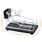 2 Tiers Dish Drying Rack for Kitchen Counter - Dish Rack with Drainboard, Rustproof Dish Drainer with Utensil Holder for Sink, Silvery