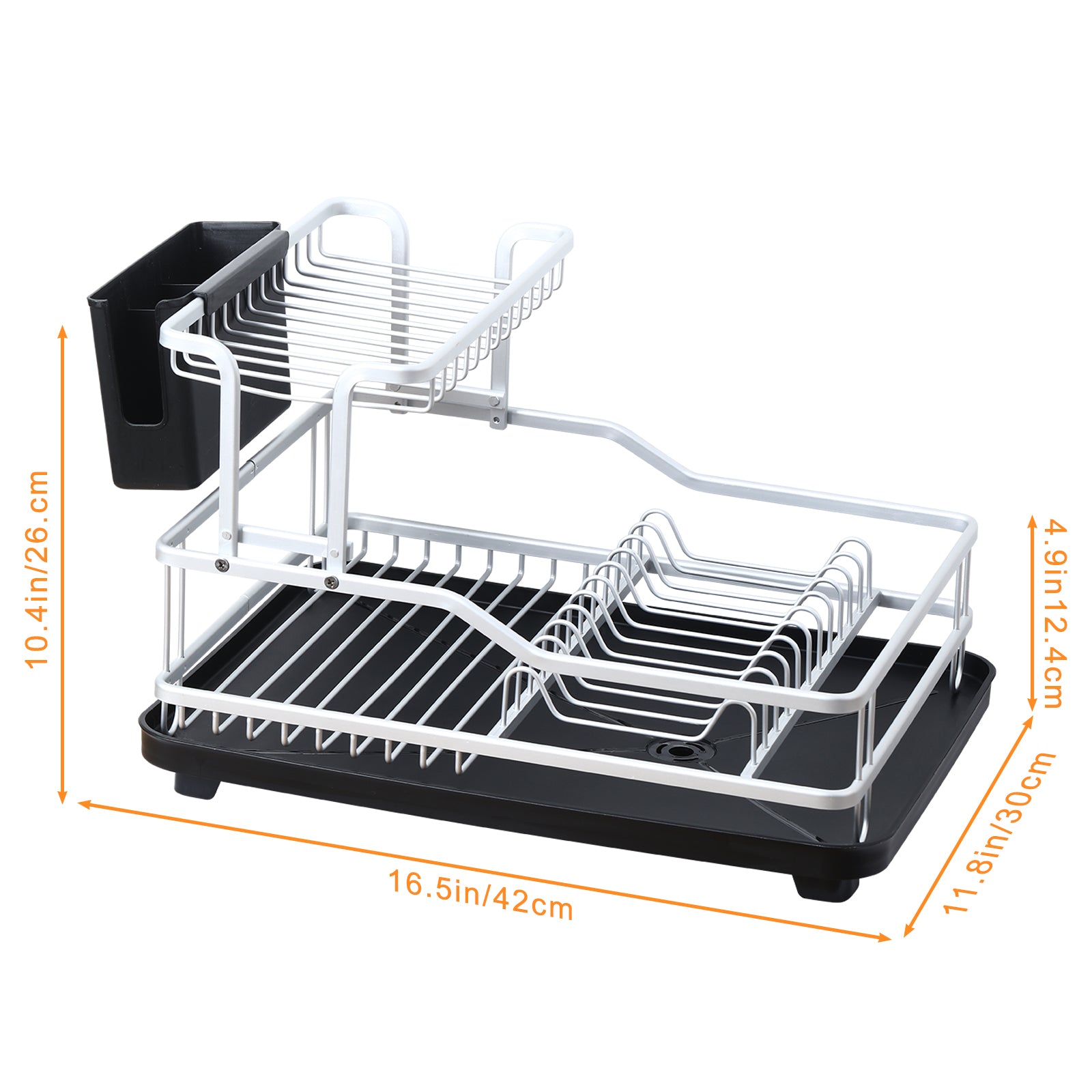 2 Tiers Dish Drying Rack for Kitchen Counter - Dish Rack with Drainboard, Rustproof Dish Drainer with Utensil Holder for Sink, Silvery