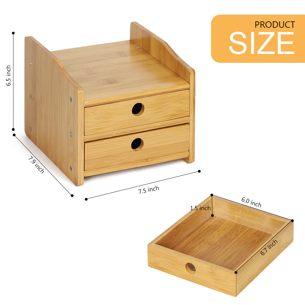 Bamboo 2 Drawer Desktop Organizer Cosmetic Makeup Storage