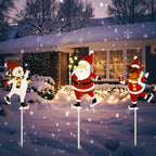 Solar Christmas Yard Stakes, 3-Pack - Metal Santa, Snowman & Reindeer Garden Lights for Path & Lawn