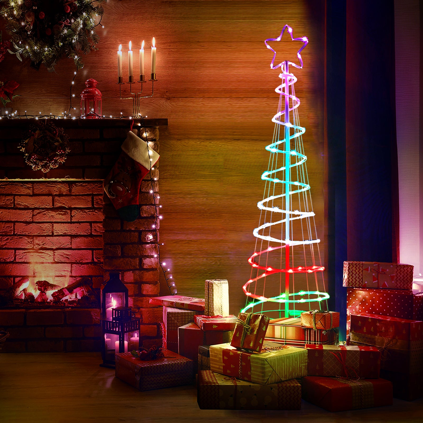 5ft 16-Color Spiral LED Christmas Tree - Outdoor Decoration w/ Remote, Timer, 8 Modes, Plug-In