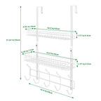 Over The Door Hanger with 2 Mesh Baskets & 5 Hooks - White Detachable Storage Rack