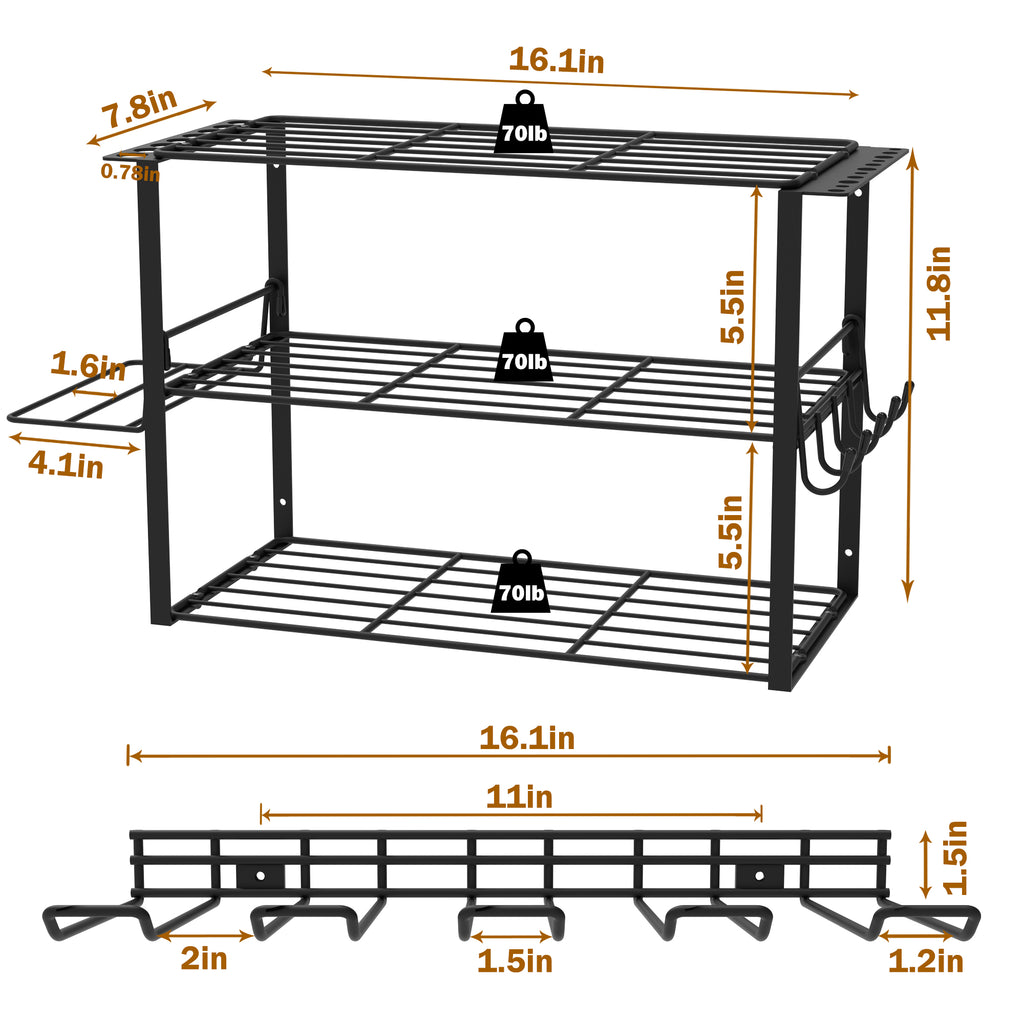 3-Tier Power Tool Storage Rack, Wall-Mounted Drill Holder with 4 Slots, Heavy-Duty Metal Tool Organizer for Garage