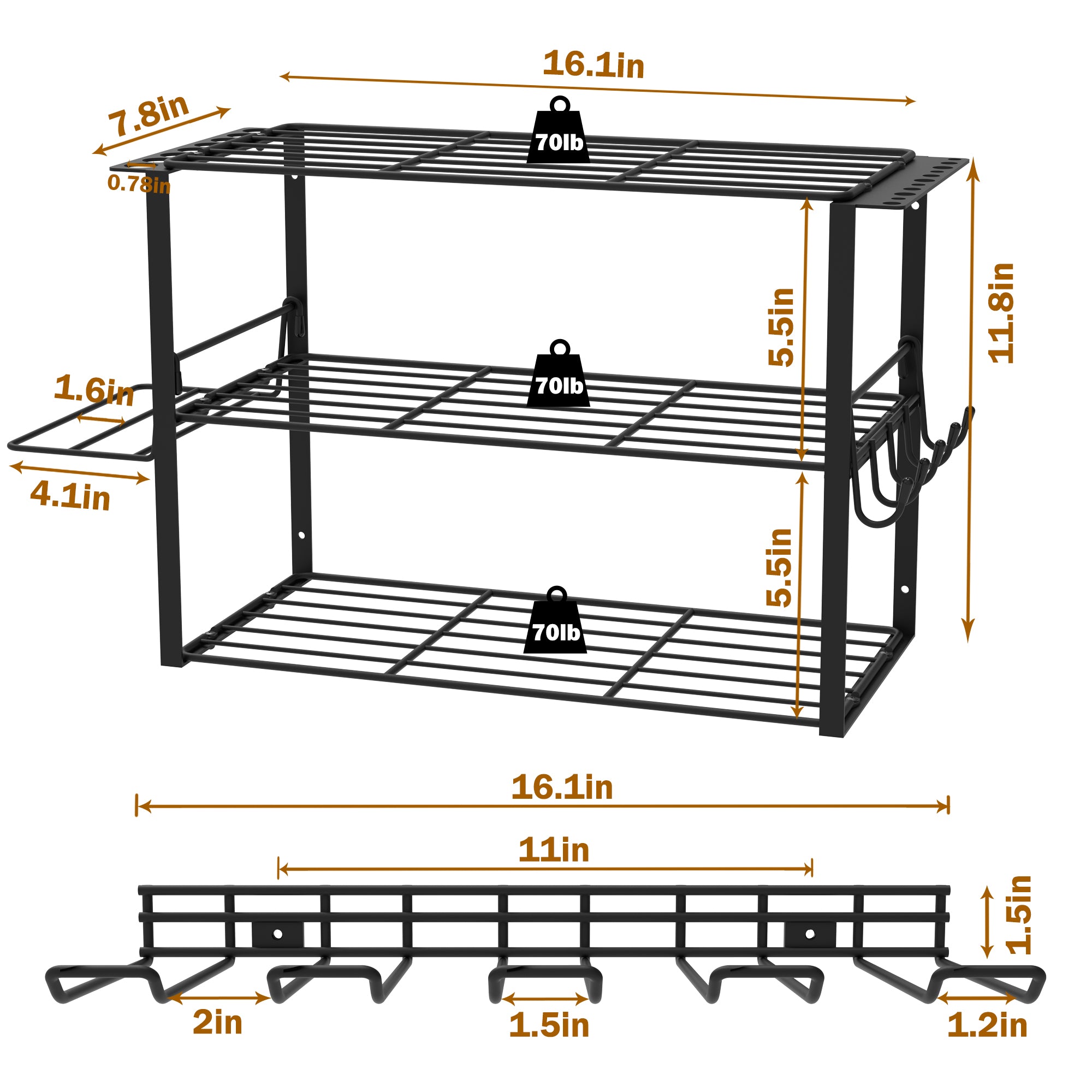 3-Tier Power Tool Storage Rack, Wall-Mounted Drill Holder with 4 Slots, Heavy-Duty Metal Tool Organizer for Garage