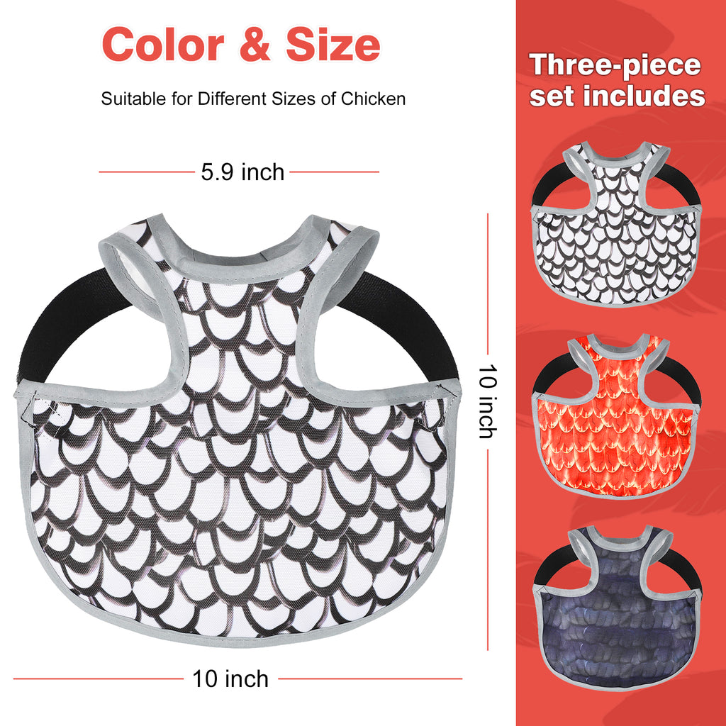 Waterproof Oxford Chicken Saddle Aprons 3 Colors Set, Adjustable Hen Wing Protector Jacket, Reusable Poultry Back Guard to Avoid Feather Damage, for Backyard Chicken Coop Hens Roosters