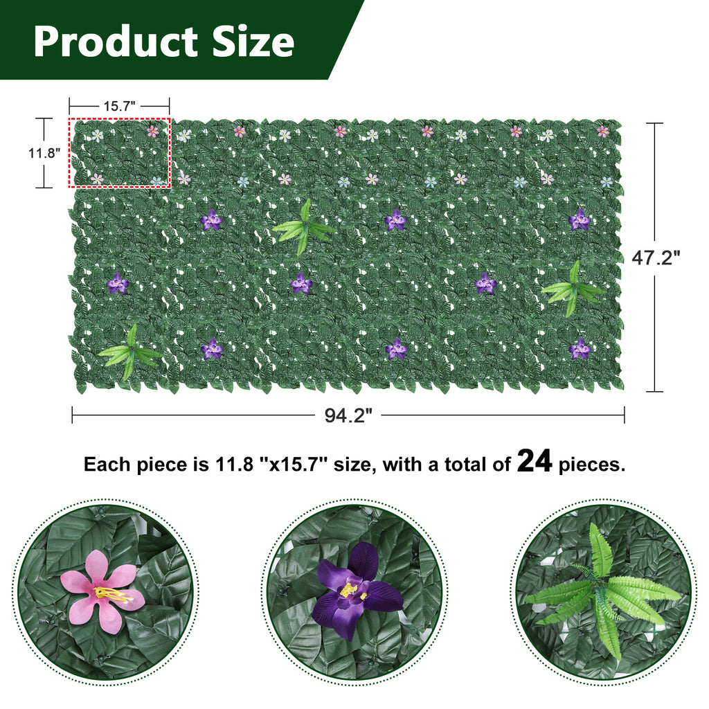 91inch x 46inch Artificial Evergreen Ivy Privacy Fence - Faux Vine Panel for Wall Decor & Backyard Privacy