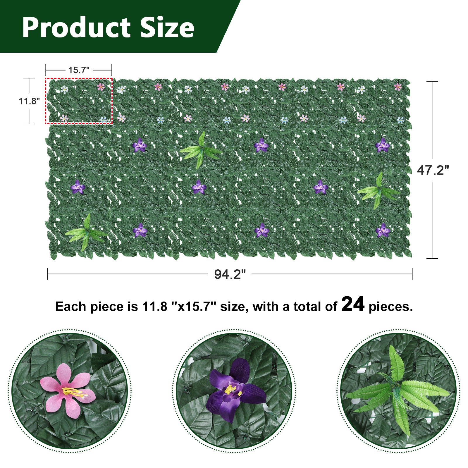 91inch x 46inch Artificial Evergreen Ivy Privacy Fence - Faux Vine Panel for Wall Decor & Backyard Privacy
