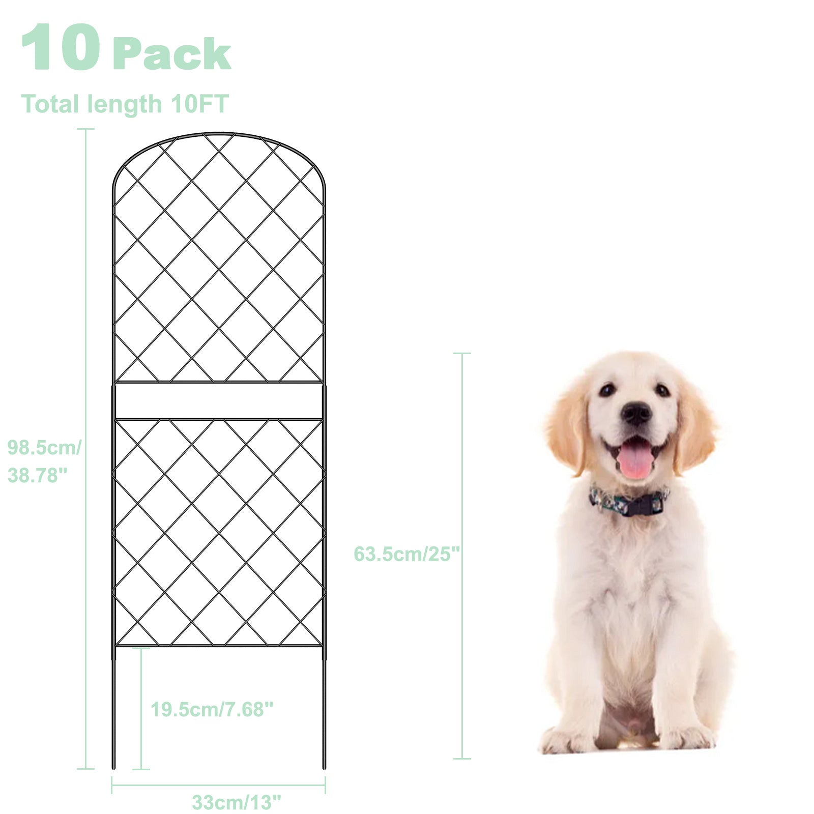 10-Pack Decorative Metal Garden Fence Panels - Rustproof No-Dig Animal Barrier - Arched Wire Edging for Flower Beds, Patio & Outdoor Decor