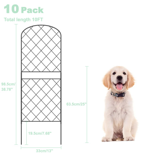 10-Pack Decorative Metal Garden Fence Panels - Rustproof No-Dig Animal Barrier - Arched Wire Edging for Flower Beds, Patio & Outdoor Decor