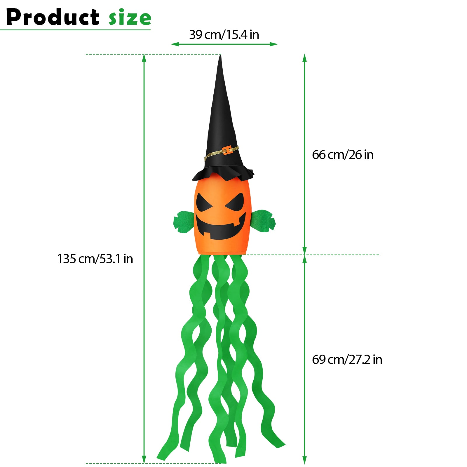 2 Pack Halloween Pumpkin Windsock Decorations, Light Up Hanging Jack-O-Lantern with Witch Hat, 53 Inch Glowing Outdoor Flag for Yard, Porch, Tree, Party Decor