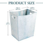 Rustic Blue and White Wood Wastebasket - Farmhouse Style Torched Timber Garbage Bin for Home and Office