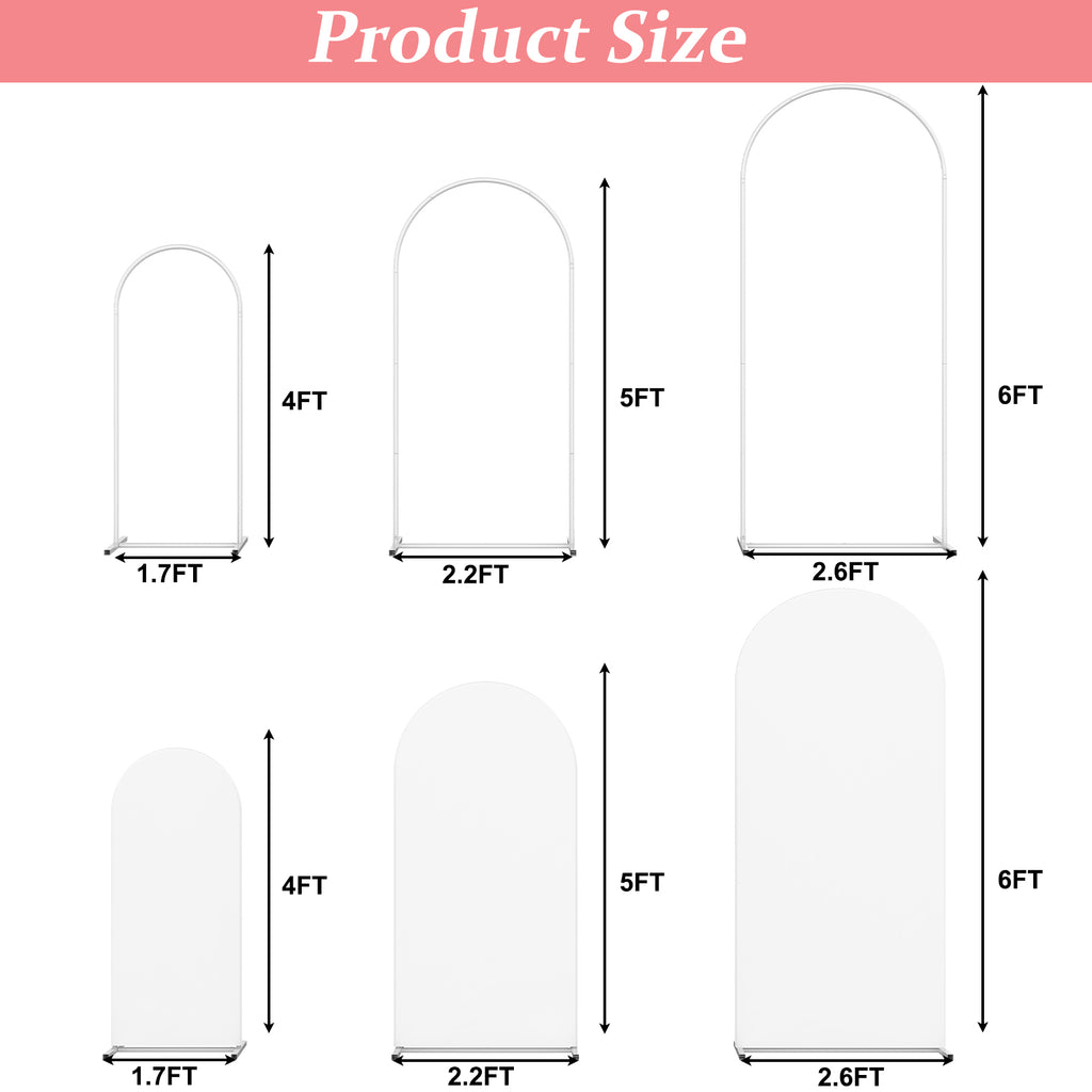 Arch Backdrop Stand and Cover Set 6FT, 5FT, 4FT, Wedding Arches for Ceremony Party Decoraion, Metal Balloon Party Arch Stand with Cover, for Wedding, Birthday, Bridal Baby Shower Ceremony Decoration