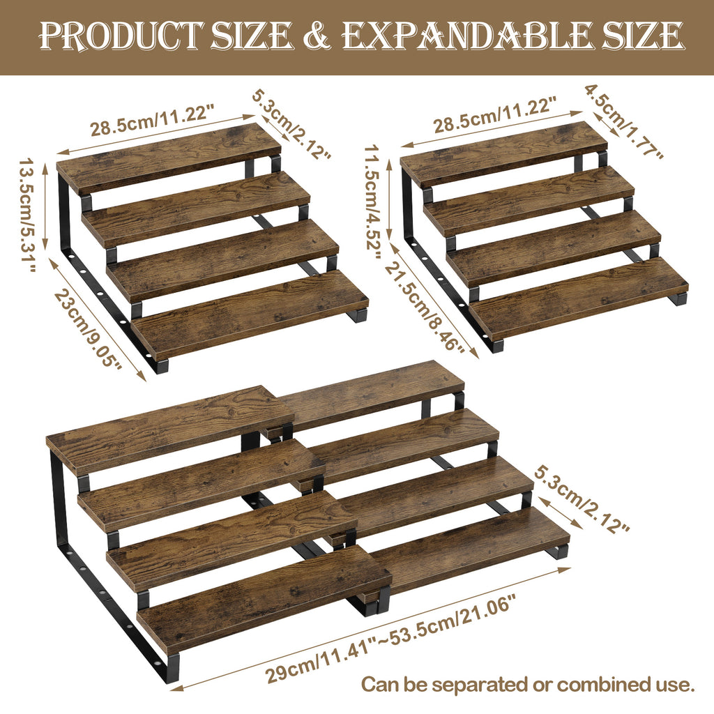 4-Tier Expandable Spice Rack (Set of 2) -Adjustable Step Shelves for Kitchen Cabinets & Countertops