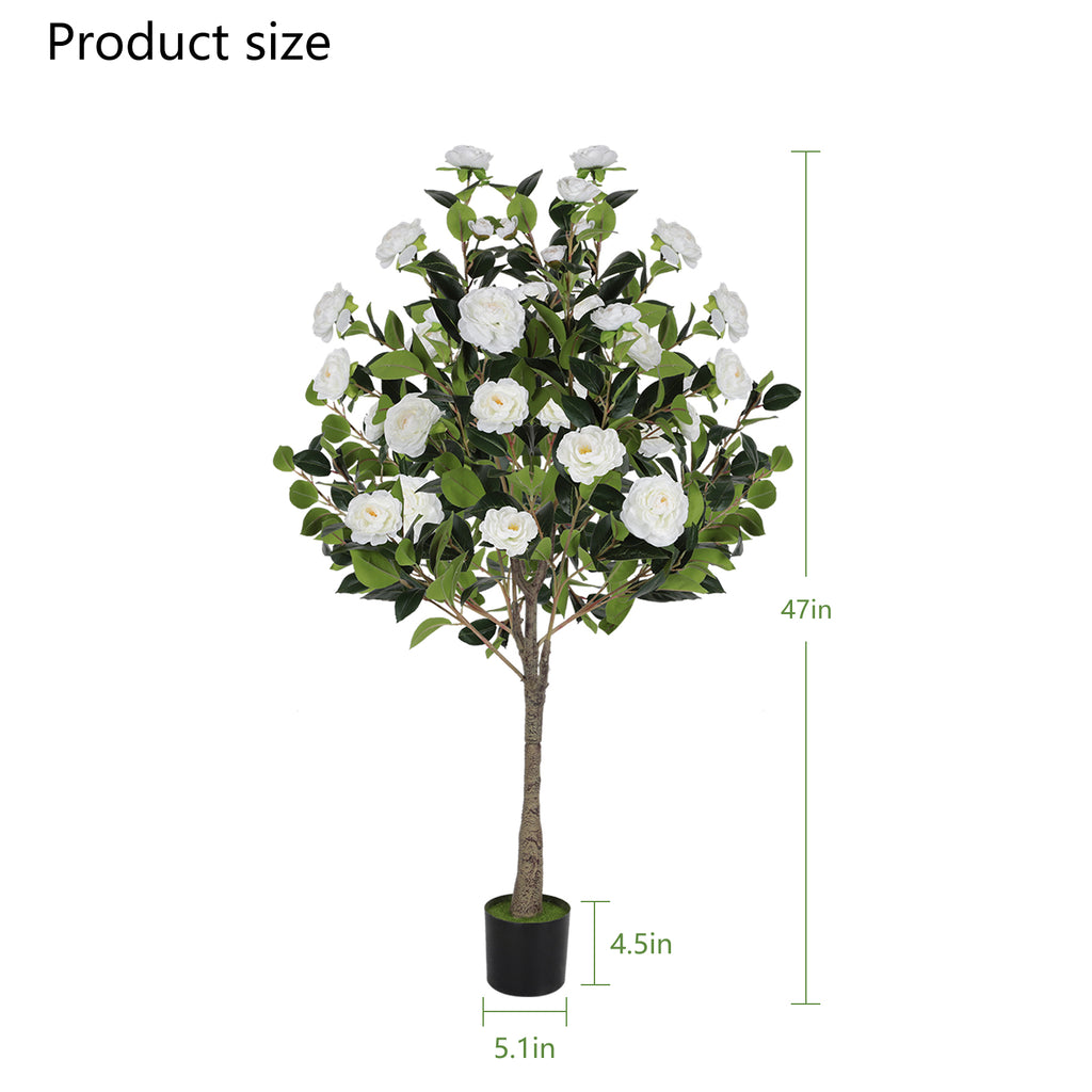 47” Artificial Camellia Tree with White Flowers 2 Pack
