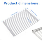 Roll Up Over Sink Dish Drying Rack (17.5''x13'') - Foldable Silicone Wrapped Stainless Steel Drainer, Grey