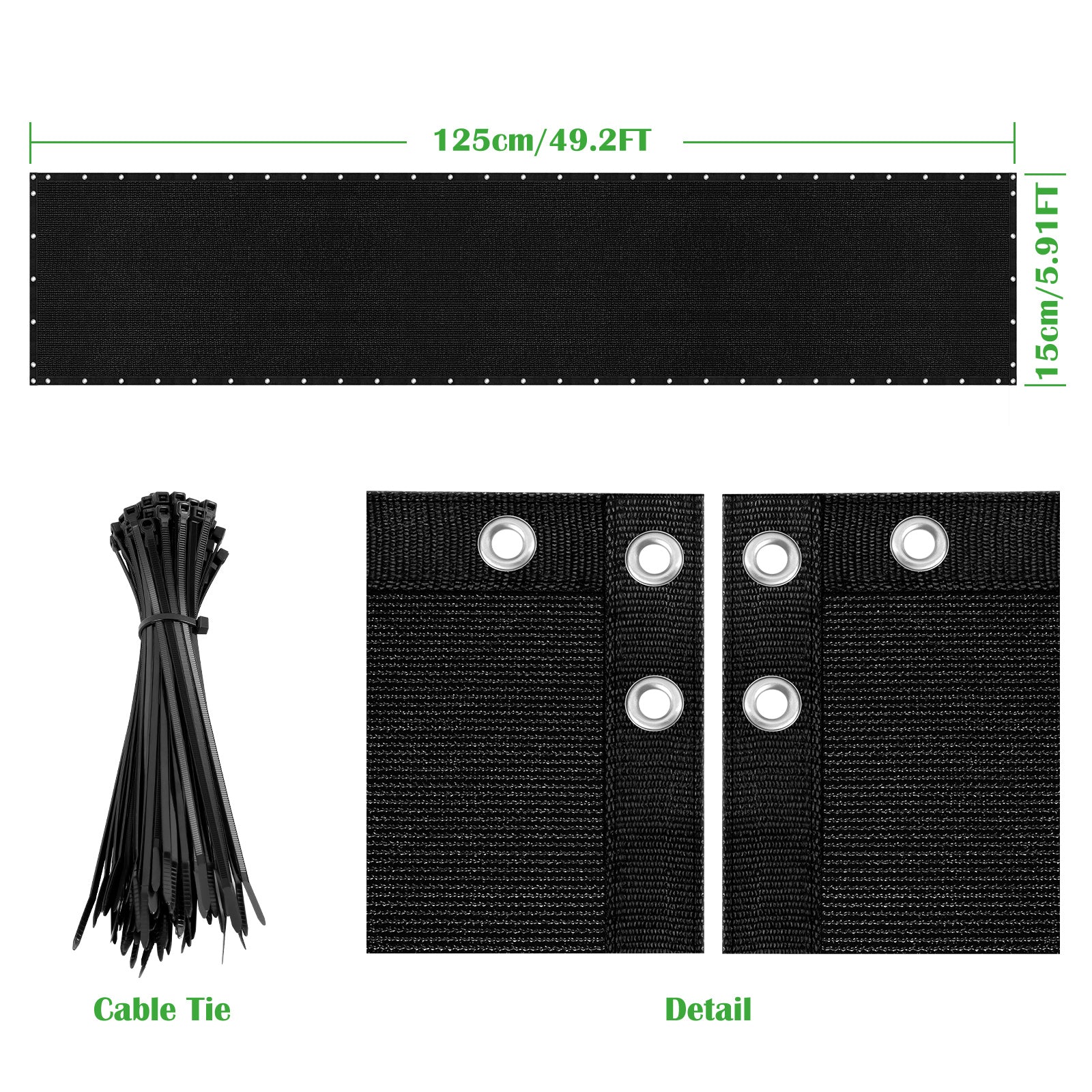 6' x 50' Black Fence Privacy Screen, Heavy-Duty Mesh Windscreen for Backyard & Deck (Zip Ties Included)