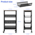4-Tier Mesh Wire Rolling Utility Cart - Rustic Wood-Top Serving Trolley with Lockable Wheels for Kitchen