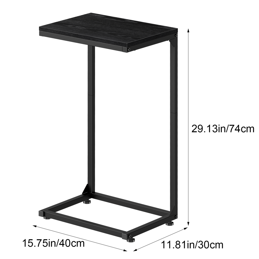 2-Pack C-Shaped Side Tables with Wood Textured Top - Slim Sofa End Tables for Small Spaces, Convenient Snack Tray for Living Room & Bedroom, Black