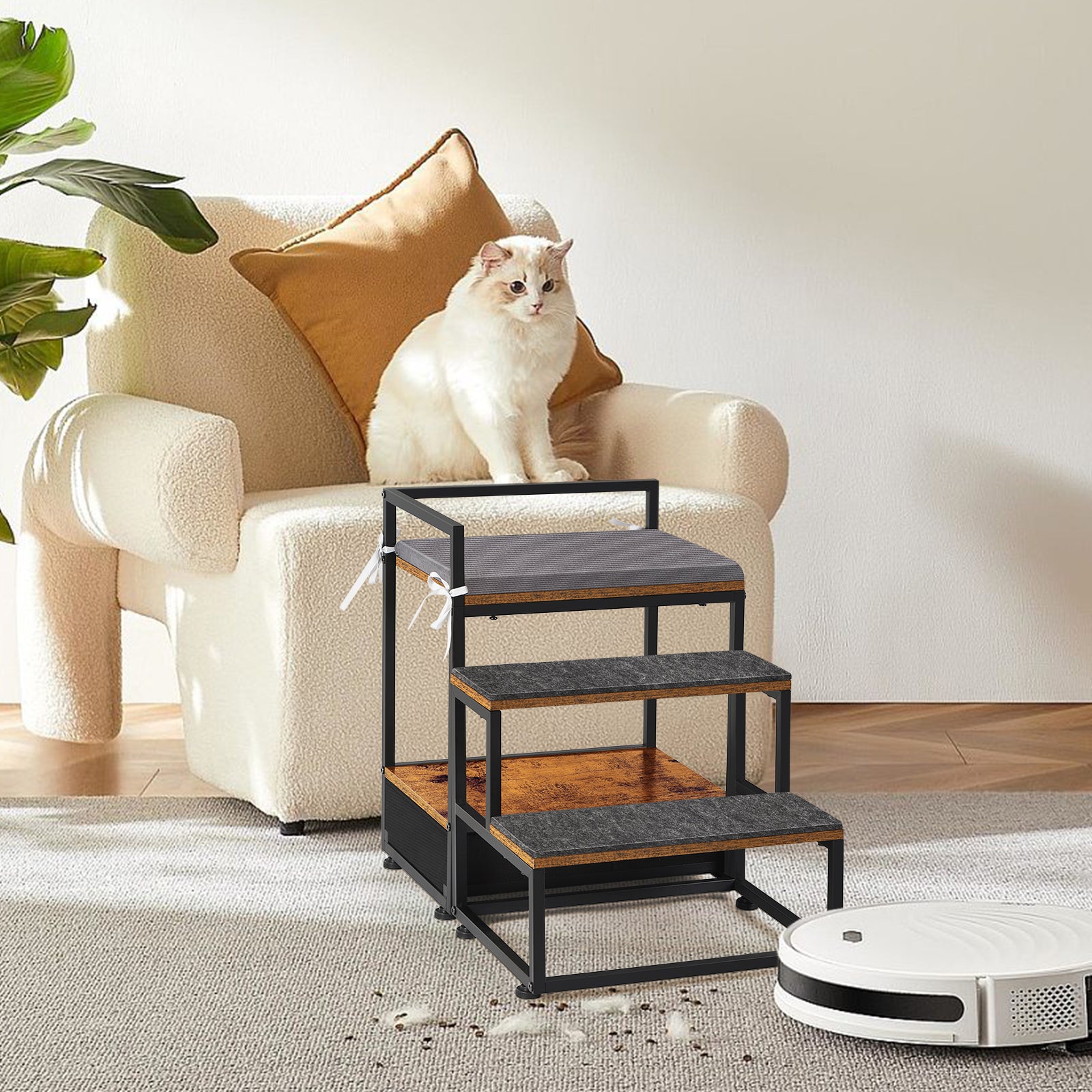 3-Step Elevated Pet Bed with Stairs and Large Storage Drawer