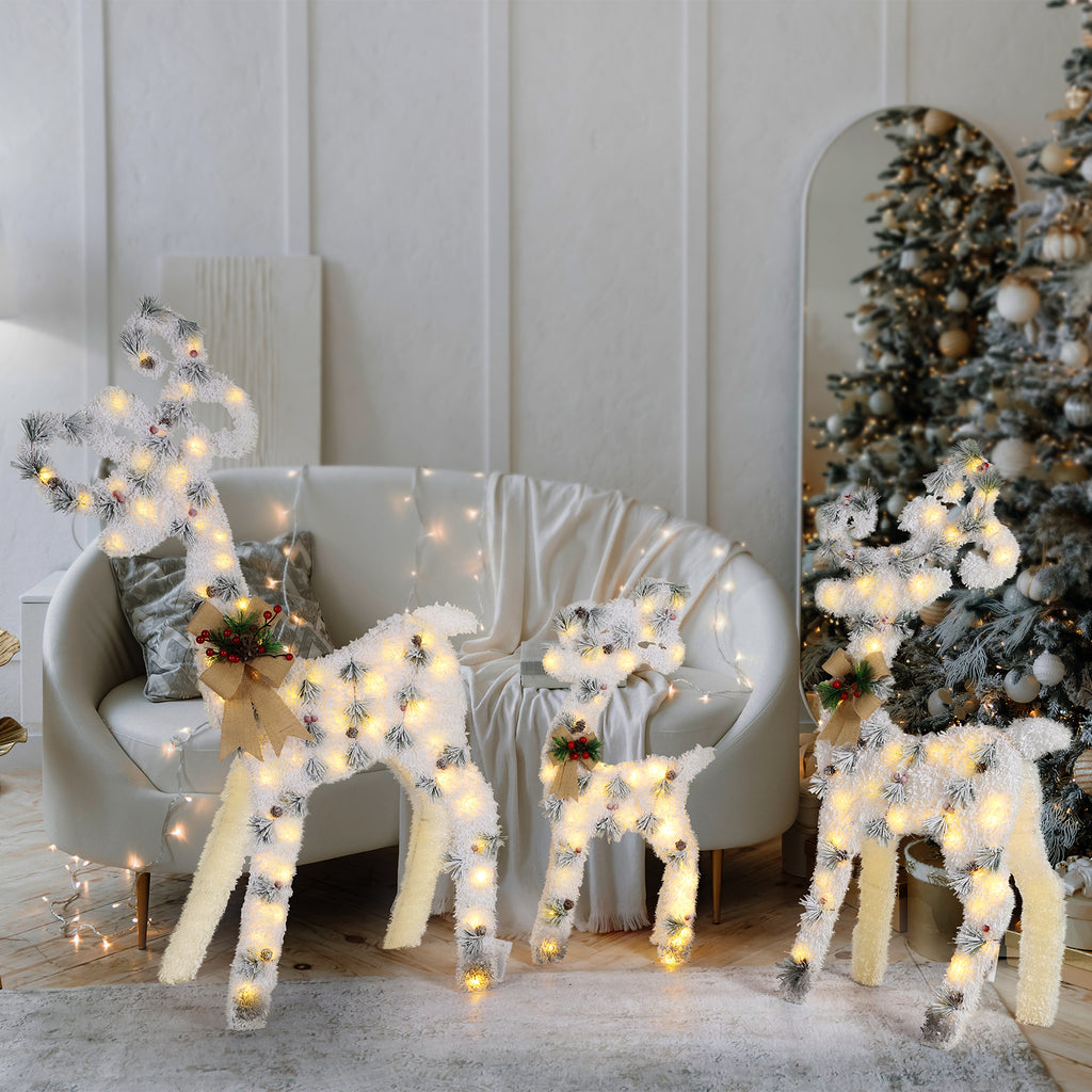 1pcs/3pcs Christmas Reindeer Family Yard Light Decorations With Decorated With Atmospheric Bow, Lighted 2D Reindeer Family With 60 L, Battery Pre-Lit Light Up Deer Set, Outdoor Christmas Deer Decorations For Yard Patio Lawn Garden Party
