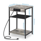 Set of 2 Nightstands with Charging Station, 3-Tier Narrow End Table with USB & Outlets for Bedroom, Gray,