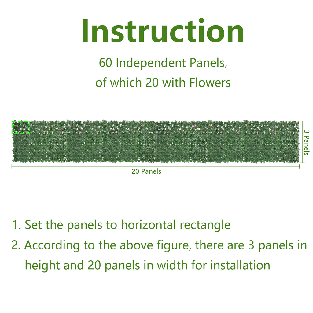 12.5inch x 16.5inch Artificial Ivy Fence with Flowers - Faux Vine Privacy Screen for Apartment Balcony & Backyard