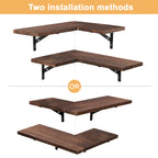 Set of 4 Rustic Floating Corner Shelves - L-Shaped Wood Wall Storage Organizers - Decorative Display Shelves for Bedroom, Living Room & Office