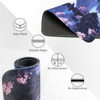 3-Piece Japanese Pagoda Desk Mat Set, Moonlight & Cherry Blossoms Extended Mouse Pad with Coaster