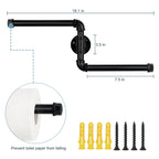 Stepped Industrial Pipe Double Toilet Paper Holder，Heavy-Duty Cast Iron Wall-Mounted Dual Tissue Rack.