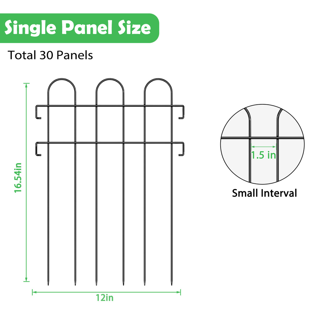 10/20/30 Pack Decorative Garden Fence, 16.5in H Rustproof Metal Wire Animal Barrier for Dogs & Rabbits, Border Fence for Landscaping