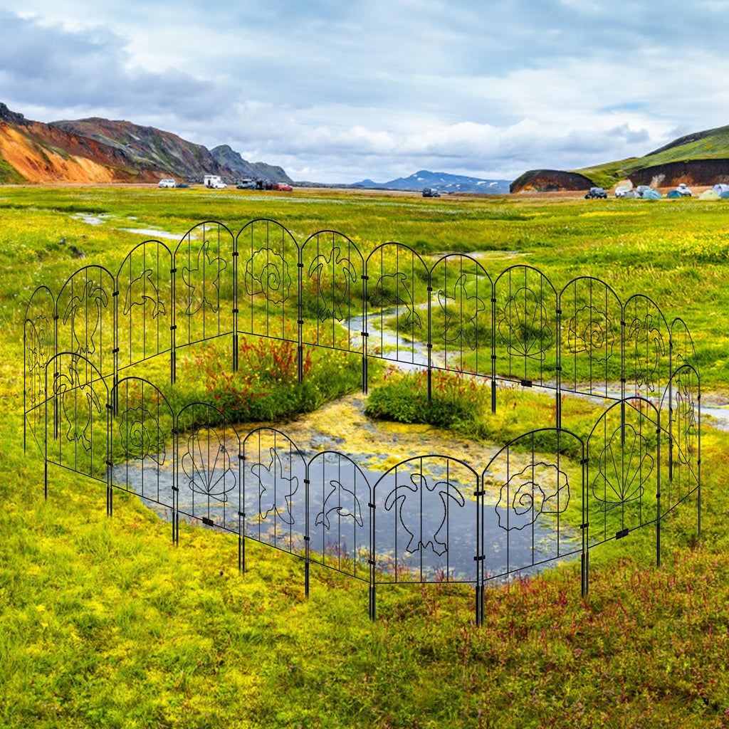 10-Panel Arched Decorative Garden Fence - 10.4ft Rustproof Metal Wire Border for Dogs & Landscapes