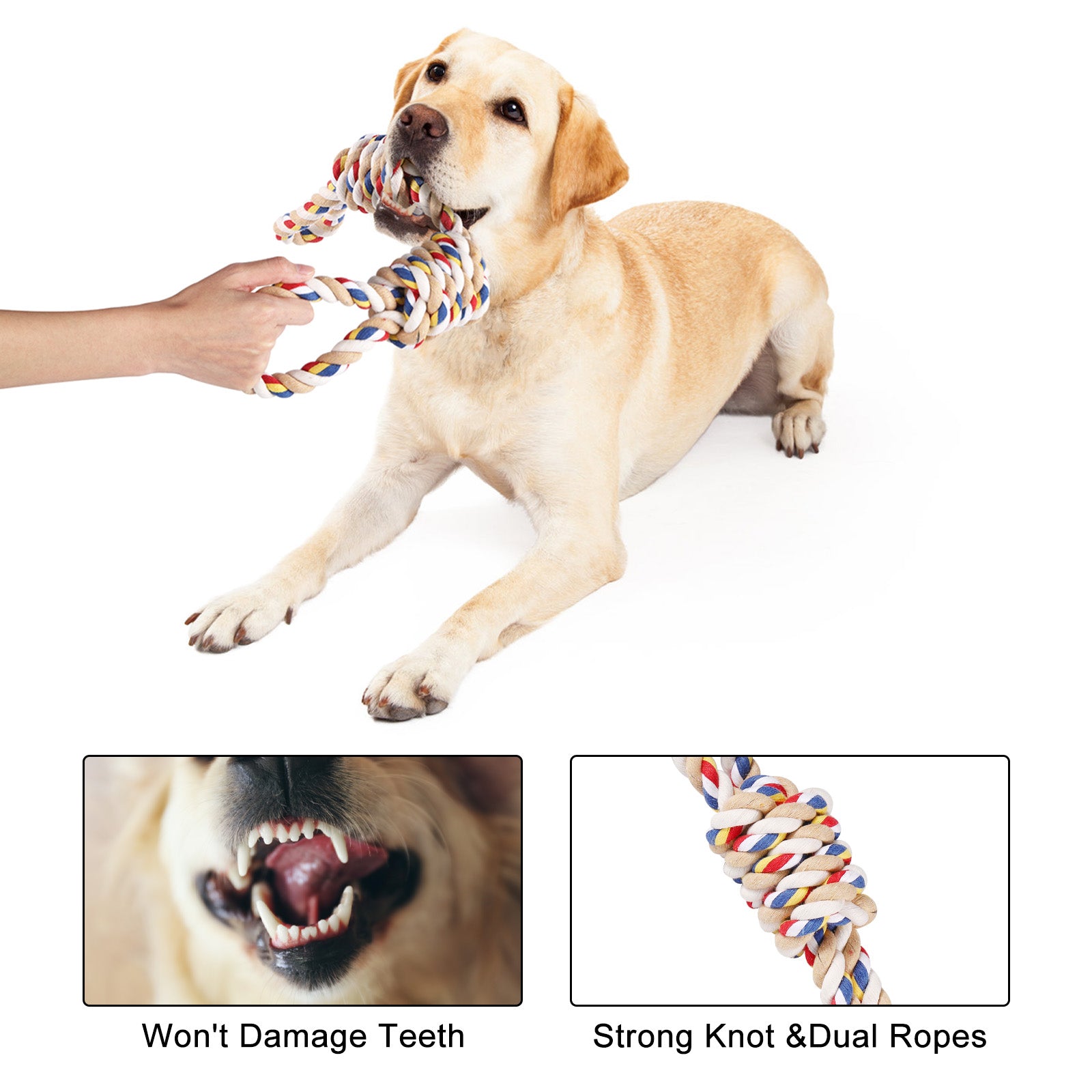 Heavy Duty Dog Rope Toy with 2 Knots, Durable Cotton Chew Toy for Aggressive Chewers, Interactive Tug of War Toy for Large Dogs,