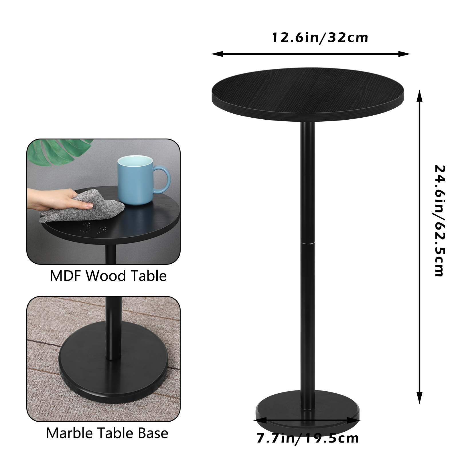 Set of 2 Round Side Tables - Modern Accent End Table with Marble Base for Living Room & Patio