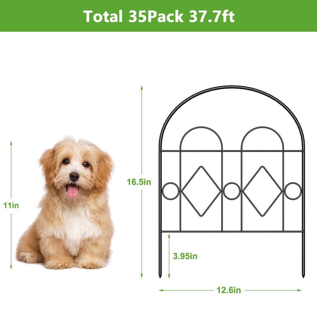 35-Panel Garden Fence Border - Arch & Diamond Design No-Dig Animal Barrier - Decorative Metal Fencing for Patio & Lawn