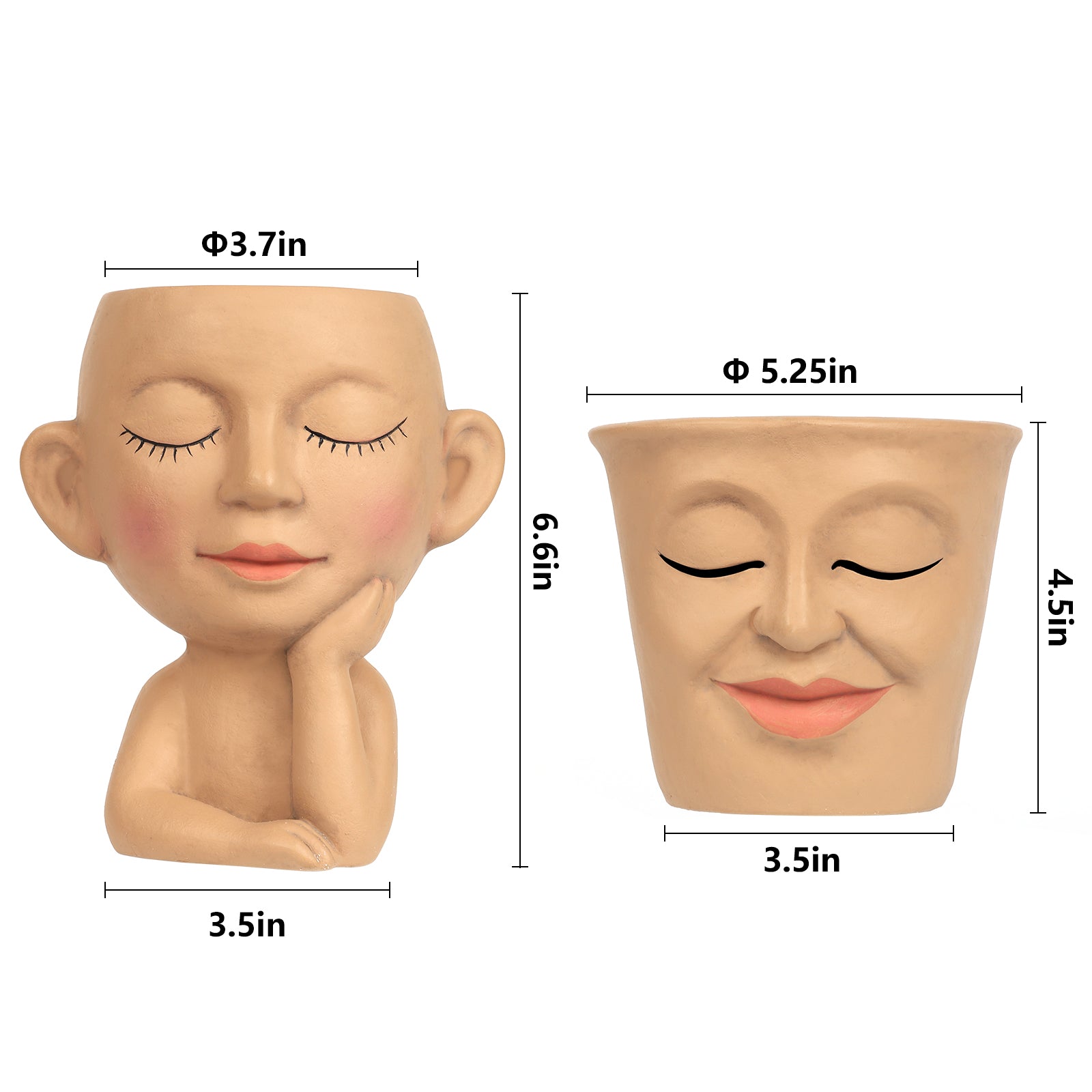 2-Pack Face Planter Pots with Drainage Hole - Cute Lady Head Succulent Pots for Indoor/Outdoor Decor