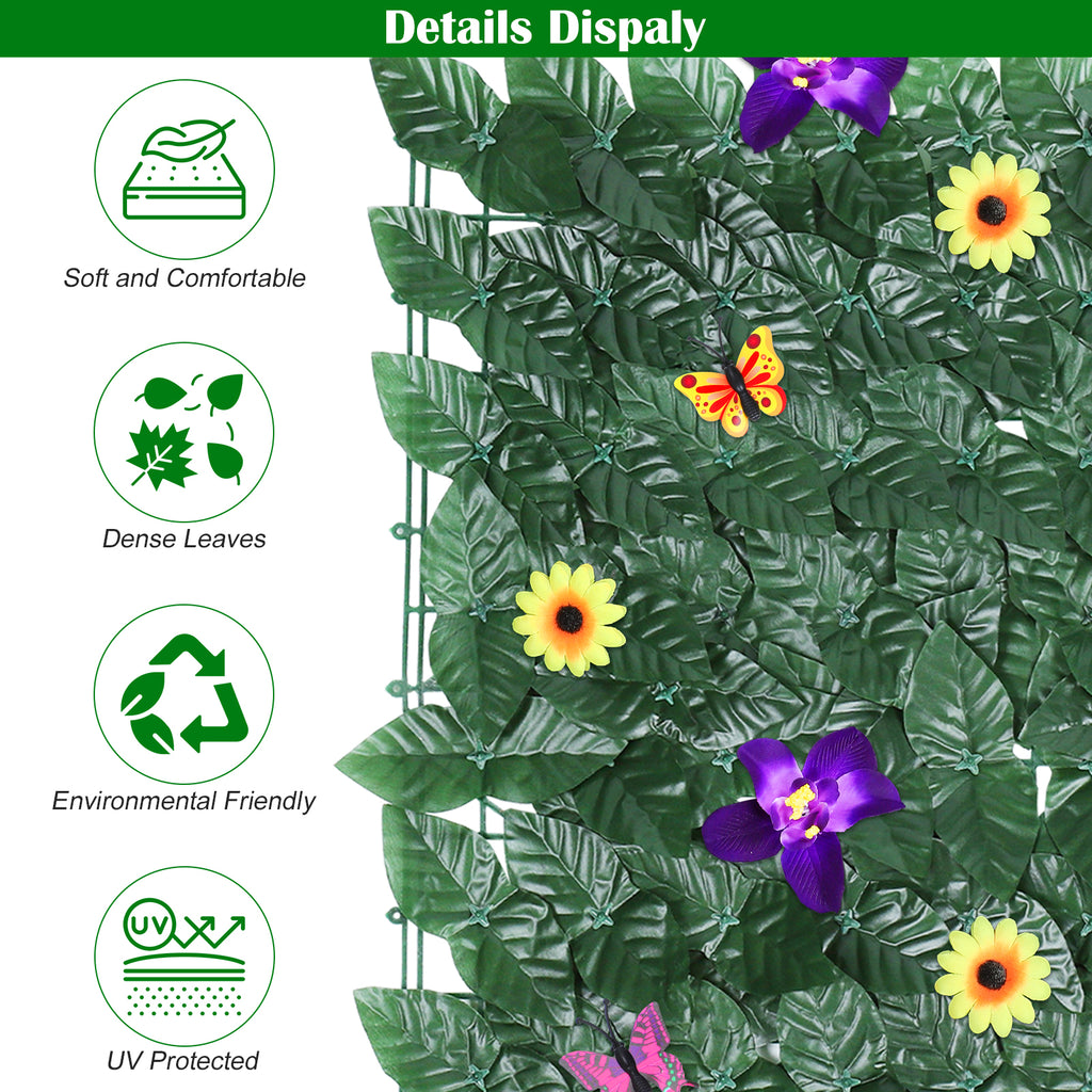 60-Pack Artificial Ivy Privacy Fence with Flowers & Butterflies - Large Decorative Hedge Screen for Backyard