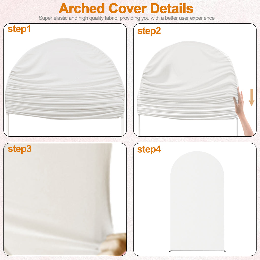 Set of 3 White Arch Backdrop Stands with Covers (7.3FT, 6FT, 6FT) - Metal Frame Kit for Events