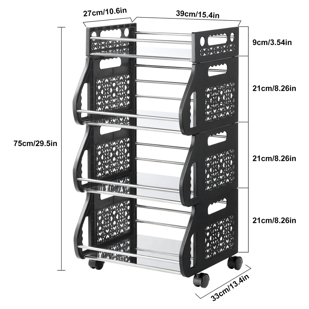 Fruit Basket for kitchen, 4 Tier Rolling Stackable Floor Standing Fruit/Home Storage Market Basket, Metal Fruit Storage Baskets for Kitchen, Toiletries, Bathroom