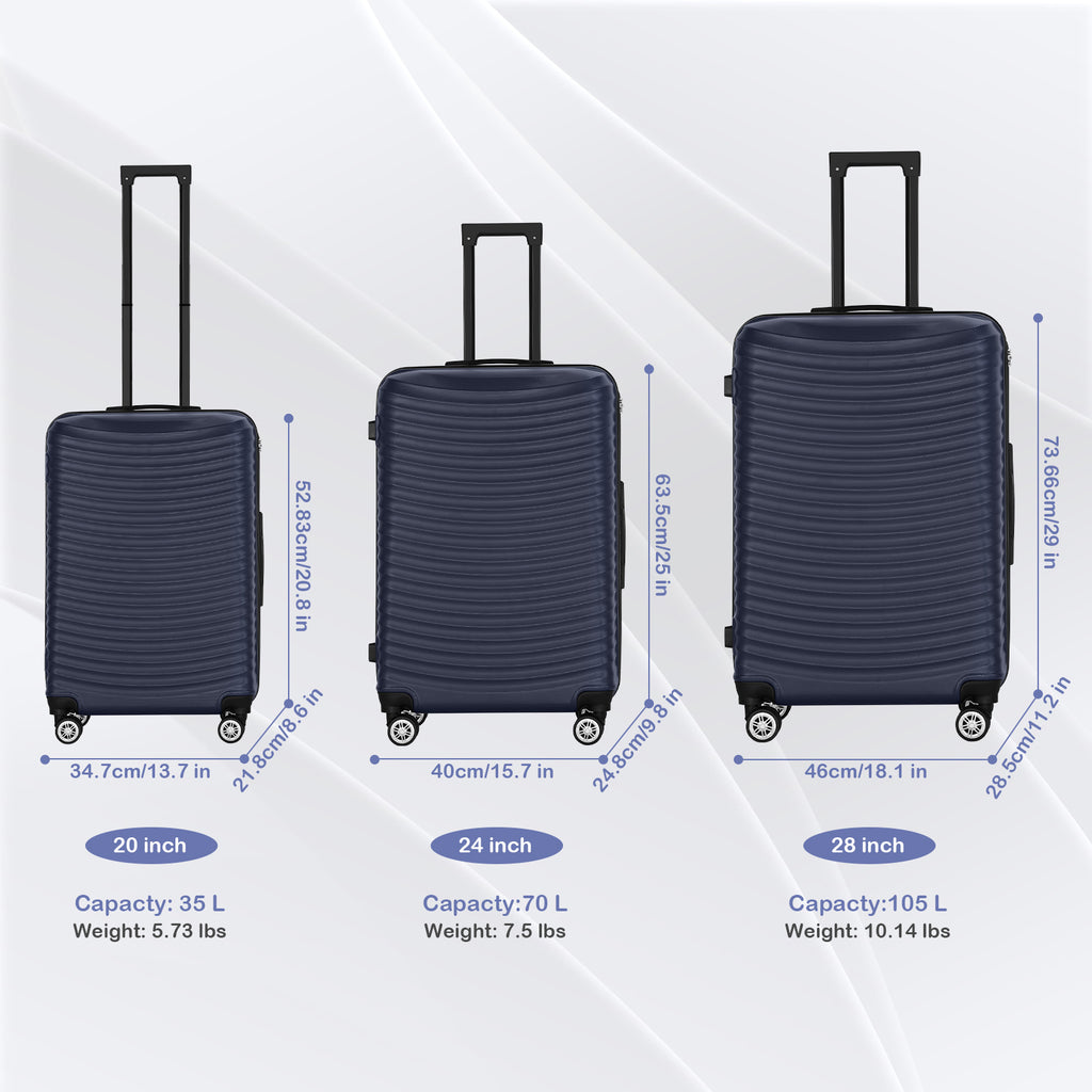 3 pcs Suitcase Set Multi-color Available, Large Capacity Portable ABS Luggage with Spinner Wheels and Combination Lock, Lightweight Luggage Set for Outdoor Travel and Business Trip