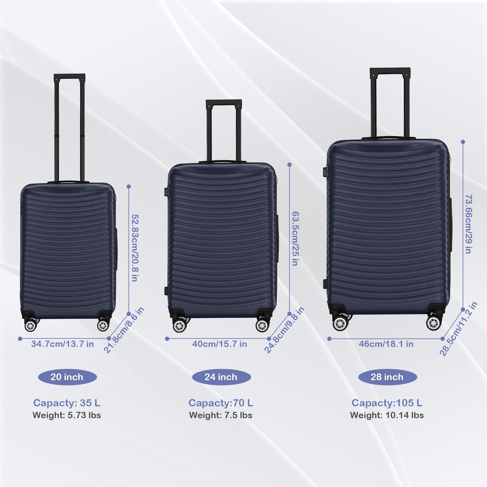 3 pcs Suitcase Set Multi-color Available, Large Capacity Portable ABS Luggage with Spinner Wheels and Combination Lock, Lightweight Luggage Set for Outdoor Travel and Business Trip