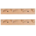 Rustic Solid Beech Wood Peg Coat Hooks 2 Pack, Wall Mount 4-Peg Hanging Rack with Adhesive Glue & Hardware Screws, Minimalist Farmhouse Wall Hanger for Coats, Backpacks, Umbrellas, Towels, Entryway Decor