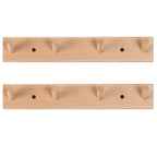Rustic Solid Beech Wood Peg Coat Hooks 2 Pack, Wall Mount 4-Peg Hanging Rack with Adhesive Glue & Hardware Screws, Minimalist Farmhouse Wall Hanger for Coats, Backpacks, Umbrellas, Towels, Entryway Decor