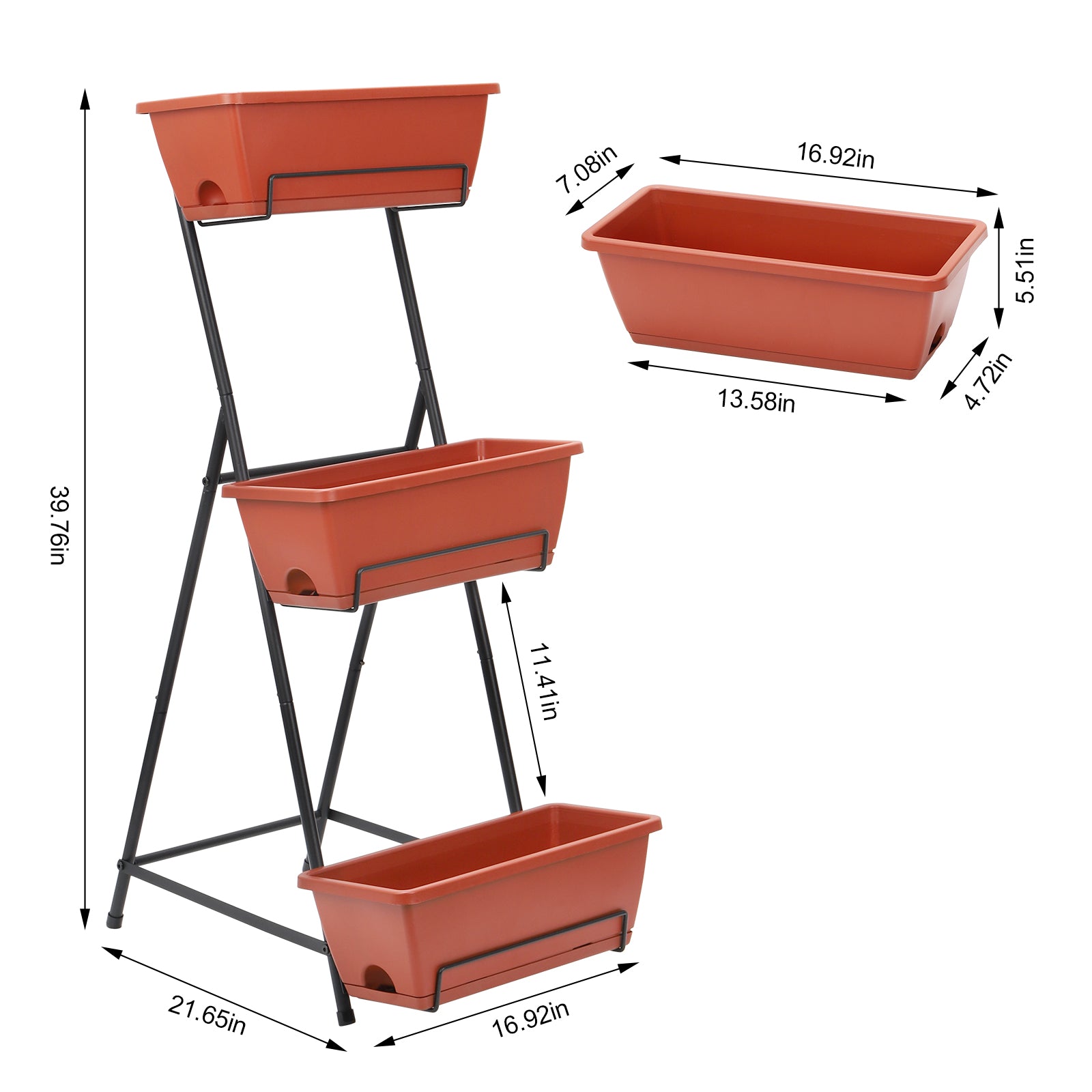3-Tier Vertical Raised Garden Bed - Freestanding Planter Box Set for Vegetables, Herbs, and Flowers, Brick Red